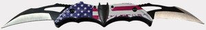 Patriotic American Flag Batman-Style Double Blade Folding Knife  Dual Curved Blades  Pocket Clip  NEW