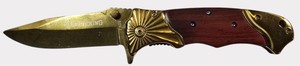 BROWNING FA29 Gold-Tone Folding Pocket Knife  Wood-Look Handle, Decorative Bolsters & Box  NEW
