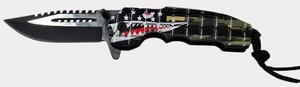 Tactical Shark Mouth Folding Pocket Knife  American Flag, Camo Handle & Black Blade  NEW