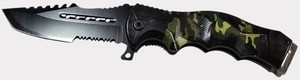 Green Camouflage Tactical Folding Pocket Knife  Black Partially Serrated Blade & Box  NEW