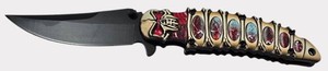 Skull & Bone Armor Folding Pocket Knife  Black Blade, Red Eyes & Box  NEW
