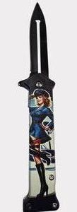 Vintage Pin-Up Aviator Girl Folding Pocket Knife  Black Blade & Box  NEW