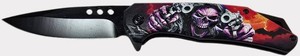 Grim Reaper Skull & Dual Pistols Folding Pocket Knife  Black Blade & Box  NEW