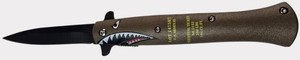 Military Shark Mouth Fighter Plane Folding Pocket Knife  Black Blade & Box  NEW