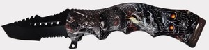 Flaming Skull & Dragon Folding Pocket Knife  Black Serrated Tanto Blade  NEW