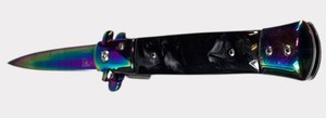 Falcon Knives Rainbow Stiletto Folding Knife  Black Handle, Pocket Clip & Box  NEW