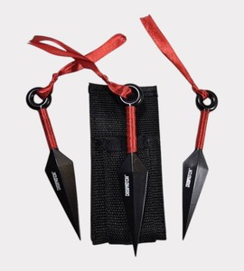 DISPATCH 3-Piece Throwing Knife Set  Black Blades, Red Ribbon Handles & Nylon Sheath  NEW