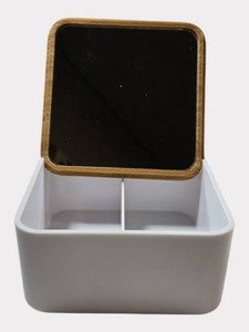 NEW Home  Solutions Bamboo Vanity Organizer with Mirror  3 Compartments  Makeup & Storage