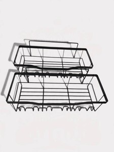 Black Metal Wall Mount Shower Caddy  Bathroom Storage Basket Organizer with Hooks  NEW