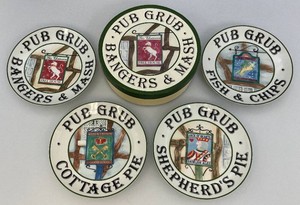 Collectible Pub Grub Bangers And Mash English Pub Pubware Plates Set Of Four (New Old Stock)