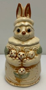 RARE 1960s Momma Rabbit With babies Ceramic Cookie Jar 11.5 Tall