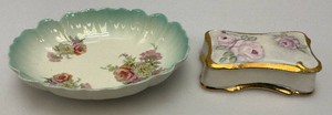 Hand painted Trinket Box 2 14 x 4 14 And Trinket Dish 5.25 x 7