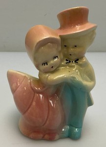 Vintage Mid Century Boy And Girl Couple Planter Figurine 3.5 x 5.5 Hairlines Present