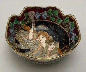 Vintage Decorative Porcelain Bowl Gold Border Angel Themed 2.5 x 6