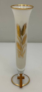 Mid Century Champagne Glass With Wheat Theme Gold Accents 10.25