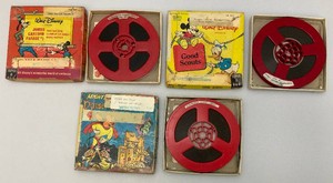 Vintage 1940s Walt Disney 8mm Films Including Mighty Mouse Hansel & Gretel, Jumbo Cartoon Parade And Good Scouts In Original Box