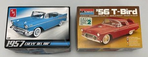 Vintage AMT 1957 Chevy Bel-Air (Open Box Sealed) And Monogram 56 T-Bird (Open Box Complete) Model Kits