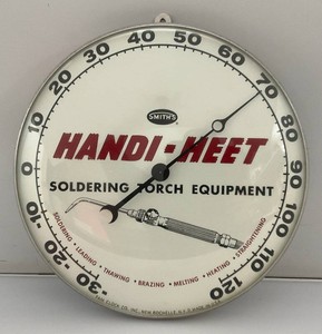 Vintage Smiths Handi-Heet Soldering Tourch Equipment Advertisement Thermometer 12 Domed Glass