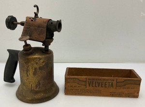 Vintage Items Including Torch And Velveeta Cheese Box