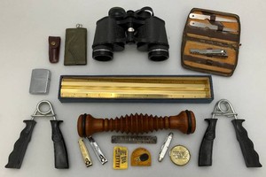 Misc. Vintage Items Including Flip Lighter, Flints, Binoculars And More