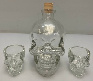 Very Cool Skull Booze Bottle And Shot Glasses