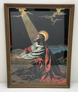 20 x 26 Framed Behind Glass Vintage Velvet Paint By Number JESUS Picture