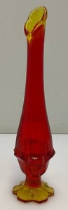 Fenton MCM Amberina Hand-Made Swung Orange Fire Glass Art Vase