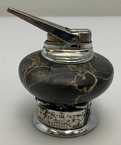 Vintage Ronson USA Nordic Black Italian marble & Chrome Table Lighter With Ingraved Plate FOE Eagle Emblem With 12-19-332 To 12-19-57 Ray lungren
