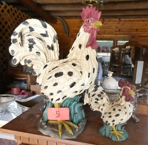 Two resin roosters