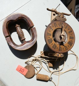 Vintage Hat Stretcher and Antique wood clock mechanism