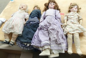 FOUR antique dolls, Armand Marseille, Halbig