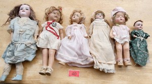 SIX small vintage antique dolls, Armand Marseille