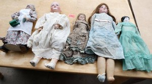 FIVE vintage and antique dolls Armand Marseille