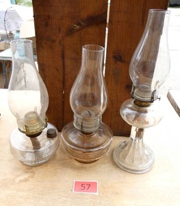 THREE vintage glass oil lamps