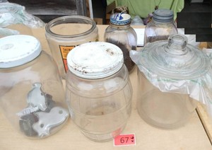 Lot of glass jars and cookie cutters