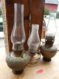 THREE vintage oil lamps