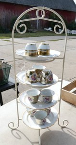 4-tier rod iron serving tower with 11 demitasse cups