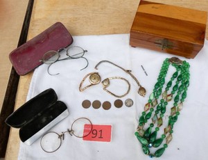 Vintage watches, eyeglasses, wheat pennies