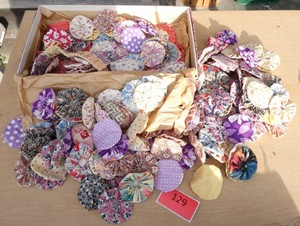 Box of vintage cotton Yo Yo Quilt pieces