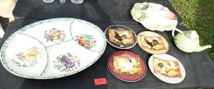 Large Serving platter and Nice veggie platter plus plates and tea