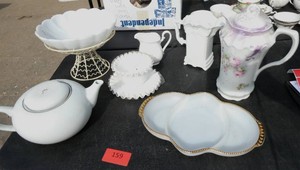 Bright white - teapot fruit bowl, relish tray, creamer, teapot