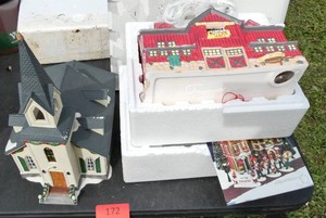 1987 Dept 56 Snow Village Red Barn - and a church