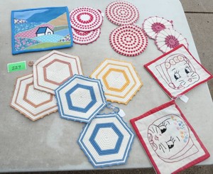 Lot of handmade trivets and potholders
