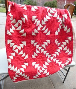 Hand Sewn Red and White Quilt - Full size