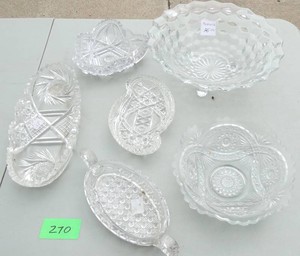Six glass pieces including a Fostoria bowl