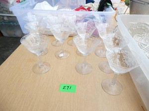 12 stemmed Fostoria Romance pattern crystal etched winechampagne glasses