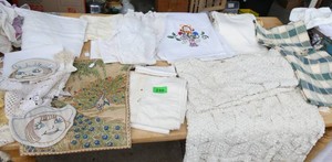 Mixture of vintage tablecloths doily potholders table runners