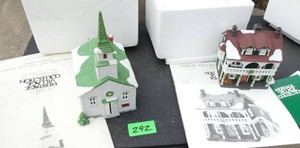 Two Dept 56 Heritage Village Christmas Houses - church  cottage