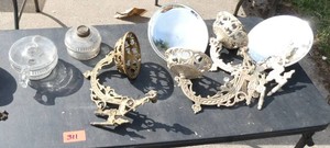 3 antique wall lamp fixtures with reflectors