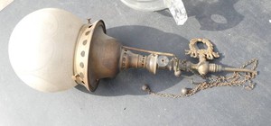 antique brass Welsbach Reflex inverted gas light fixture from the early 20th century